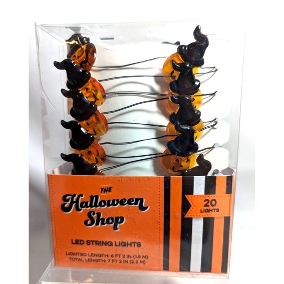 The Halloween Shop Pumpkins Jack-o'-lantern Black Witch Hat String Lights - Picture 1 of 3